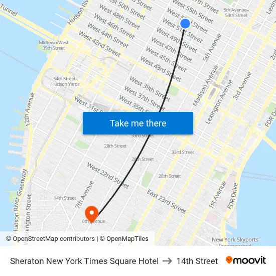 Sheraton New York Times Square Hotel to 14th Street map
