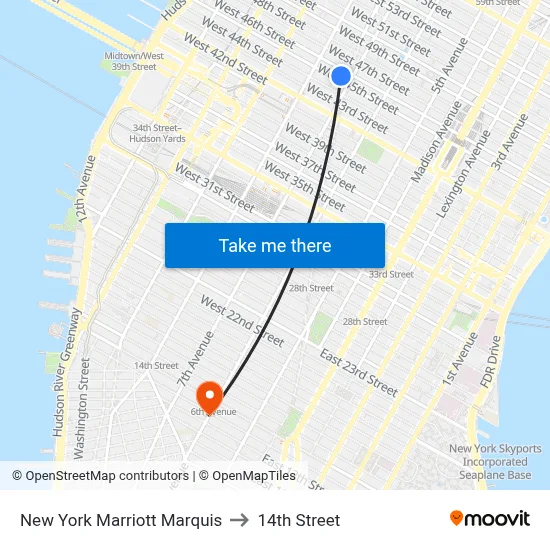 New York Marriott Marquis to 14th Street map