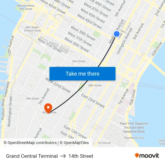 Grand Central Terminal to 14th Street map