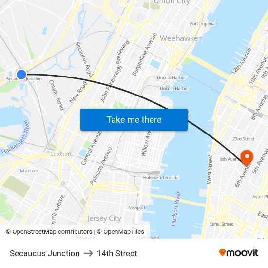 Secaucus Junction to 14th Street map