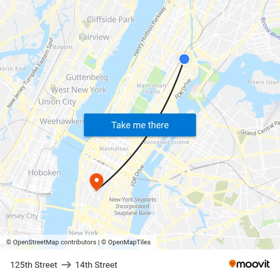 125th Street to 14th Street map