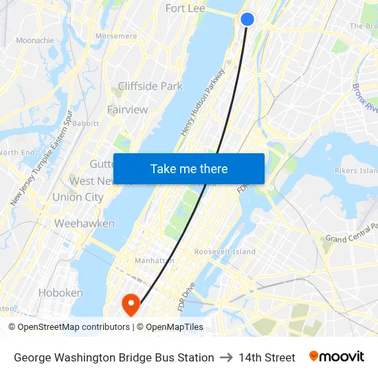 George Washington Bridge Bus Station to 14th Street map