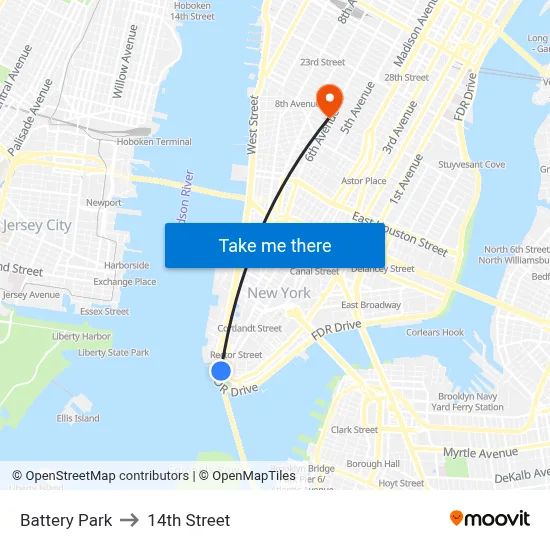 Battery Park to 14th Street map