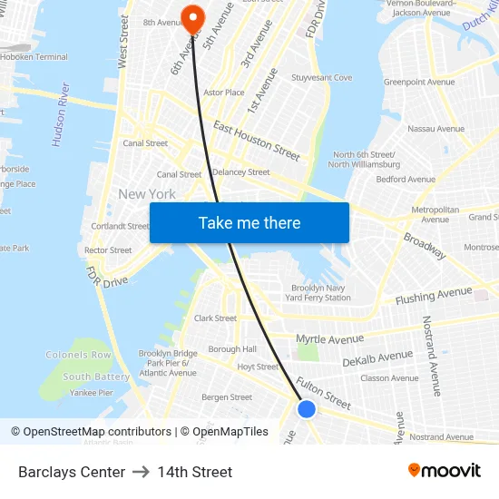 Barclays Center to 14th Street map