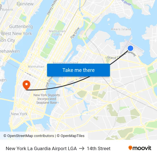New York La Guardia Airport LGA to 14th Street map