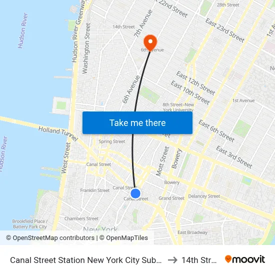 Canal Street Station New York City Subway to 14th Street map