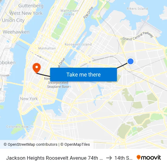 Jackson Heights Roosevelt Avenue 74th Street Station to 14th Street map