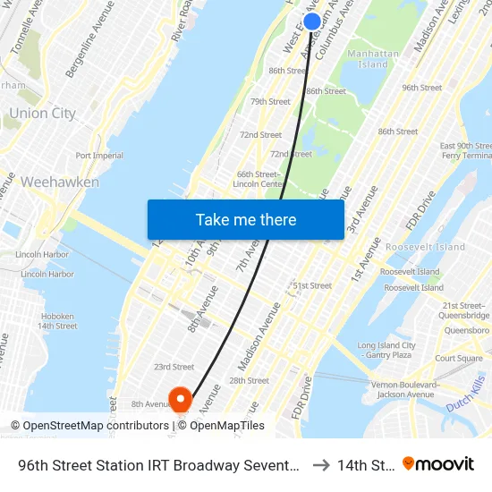 96th Street Station IRT Broadway Seventh Avenue Line to 14th Street map