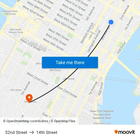 52nd Street to 14th Street map