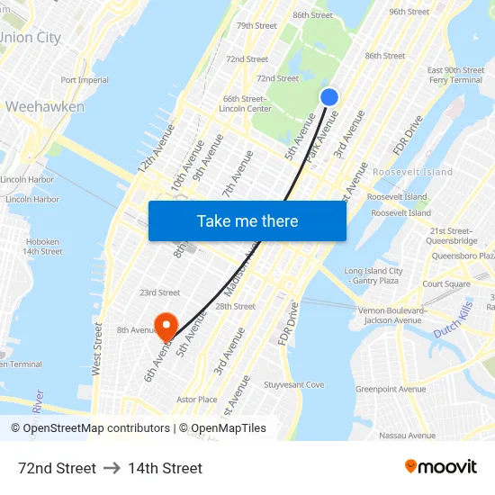 72nd Street to 14th Street map