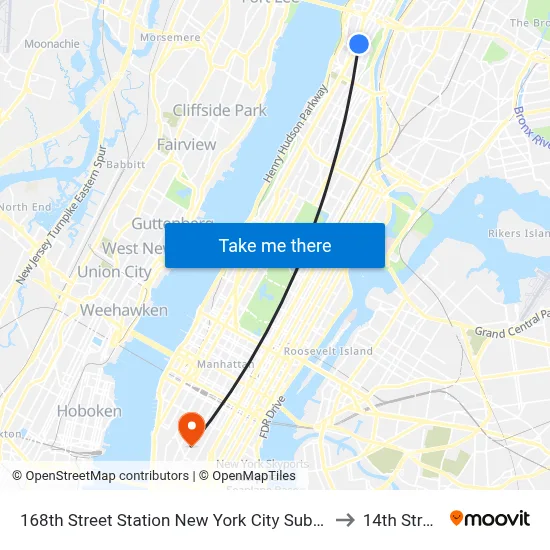 168th Street Station New York City Subway to 14th Street map