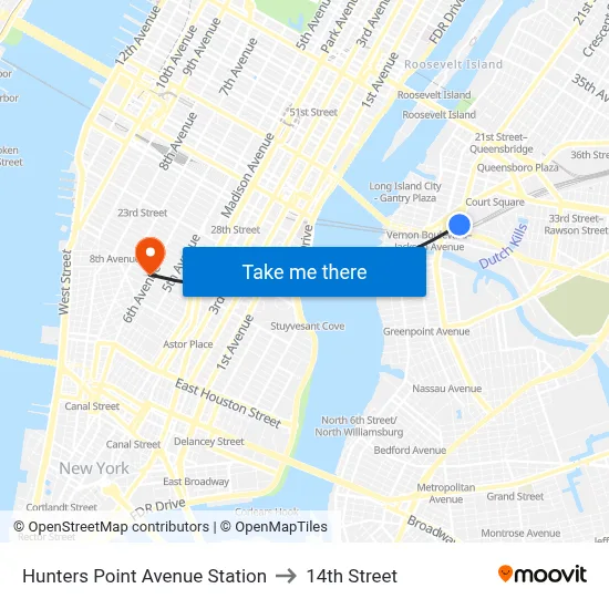 Hunters Point Avenue Station to 14th Street map