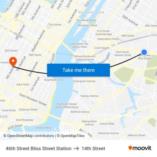 46th Street Bliss Street Station to 14th Street map