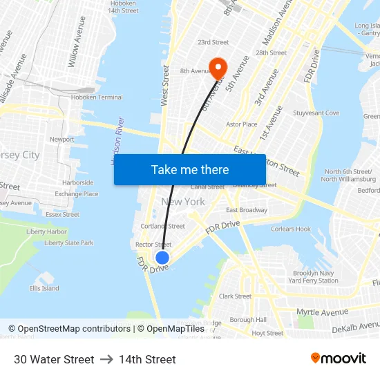 30 Water Street to 14th Street map