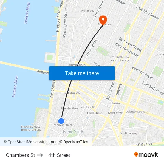 Chambers St to 14th Street map
