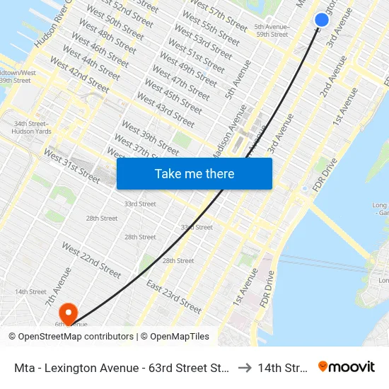 Mta - Lexington Avenue - 63rd Street Station to 14th Street map