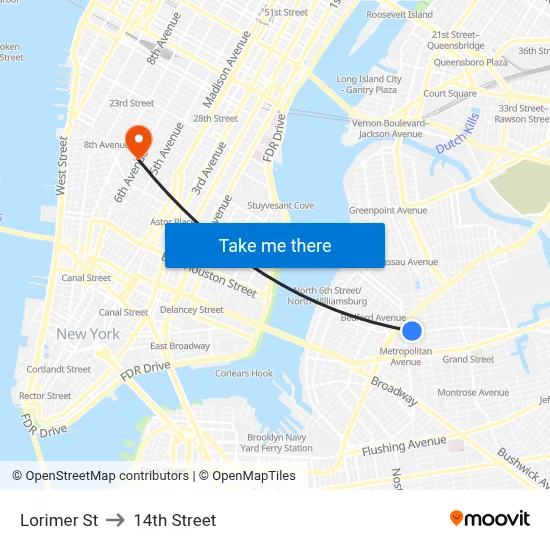 Lorimer St to 14th Street map