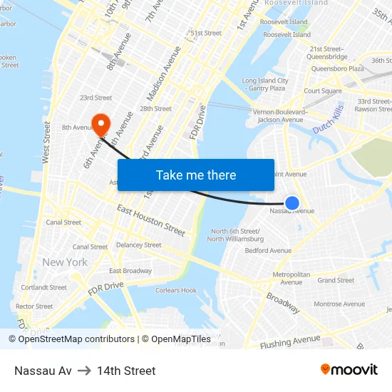 Nassau Av to 14th Street map