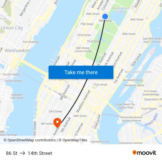 86 St to 14th Street map