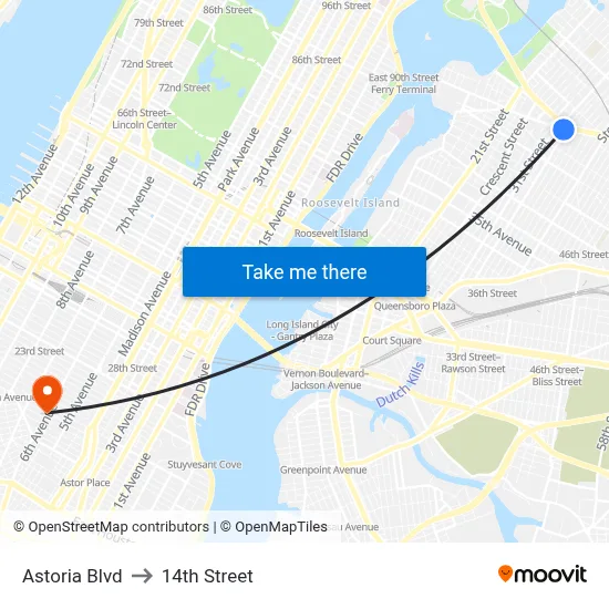 Astoria Blvd to 14th Street map