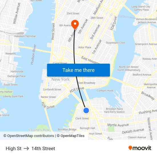 High St to 14th Street map