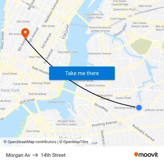 Morgan Av to 14th Street map