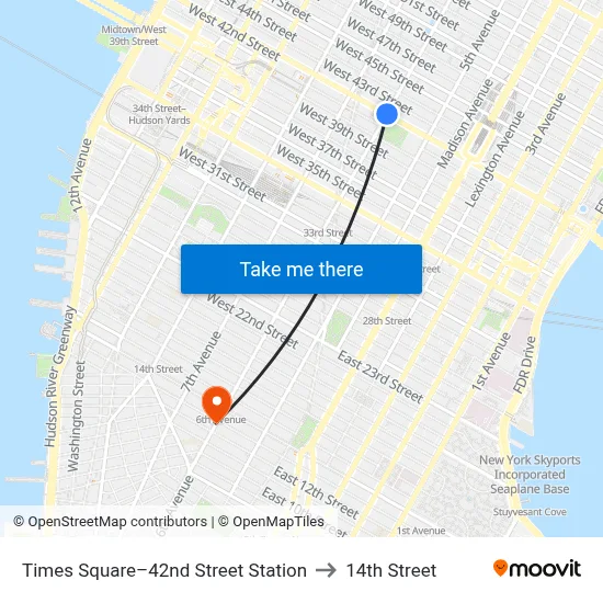 Times Square–42nd Street Station to 14th Street map