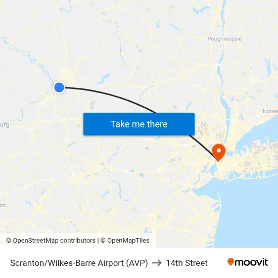 Scranton/Wilkes-Barre Airport (AVP) to 14th Street map