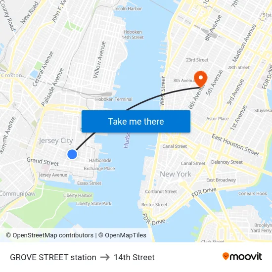 GROVE STREET station to 14th Street map