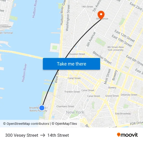 300 Vesey Street to 14th Street map