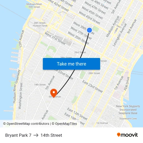 Bryant Park 7 to 14th Street map