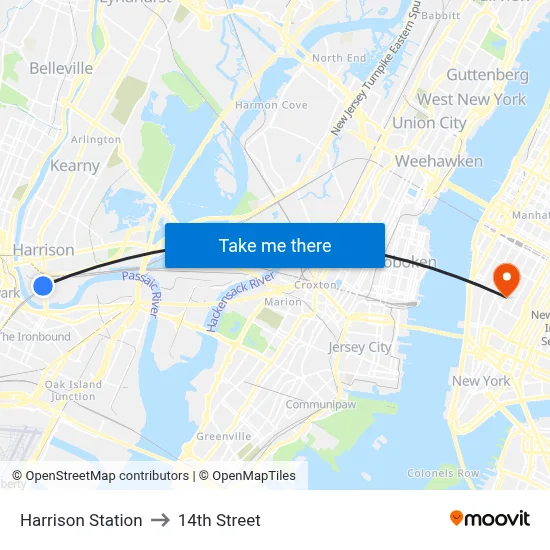 Harrison Station to 14th Street map