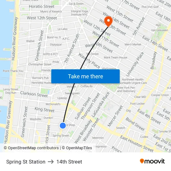 Spring St Station to 14th Street map