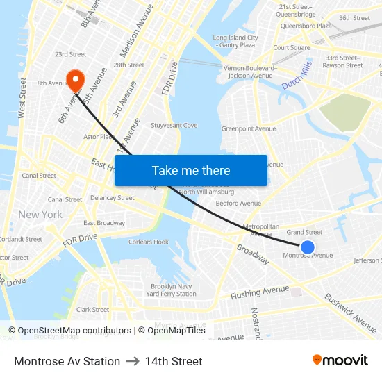 Montrose Av Station to 14th Street map
