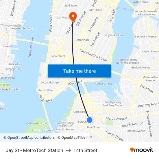 Jay St - MetroTech Station to 14th Street map