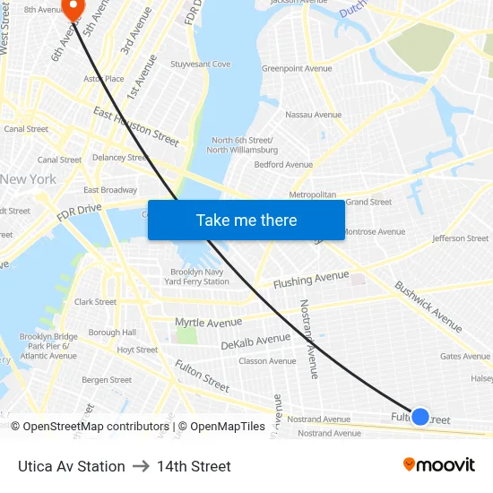 Utica Av Station to 14th Street map