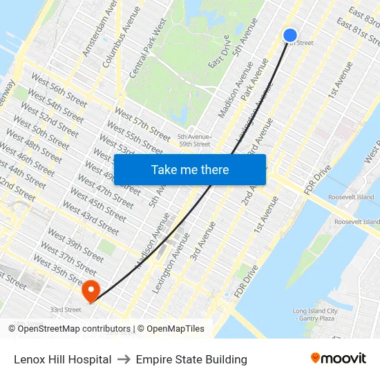 Lenox Hill Hospital to Empire State Building map