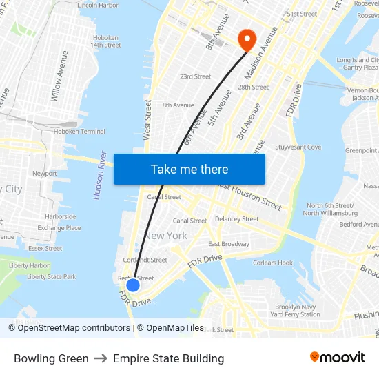 Bowling Green to Empire State Building map