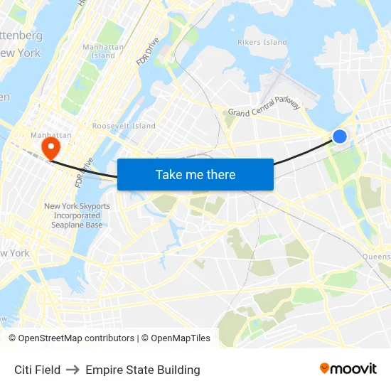 Citi Field to Empire State Building map