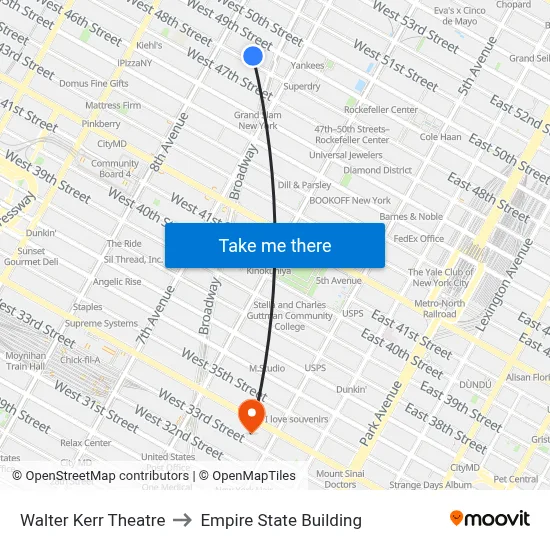 Walter Kerr Theatre to Empire State Building map