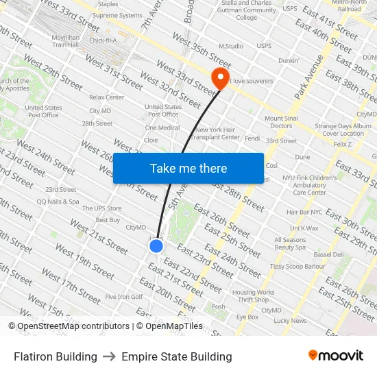 Flatiron Building to Empire State Building map