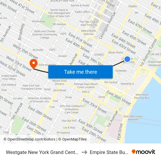 Hilton to Empire State Building map