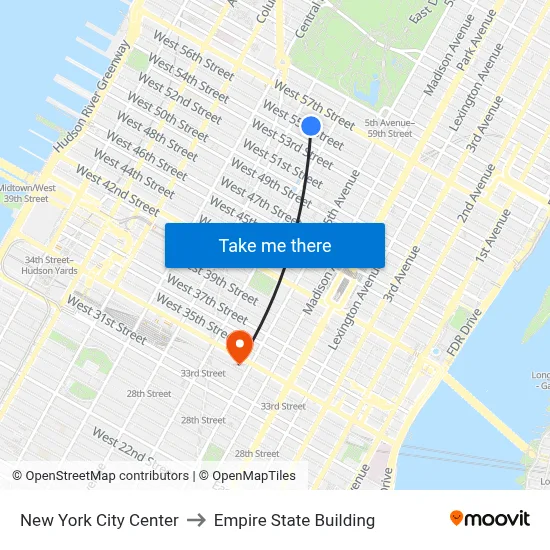 New York City Center to Empire State Building map