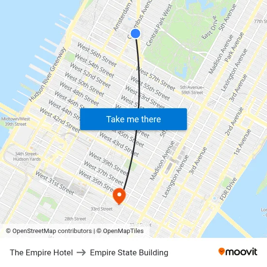The Empire Hotel to Empire State Building map