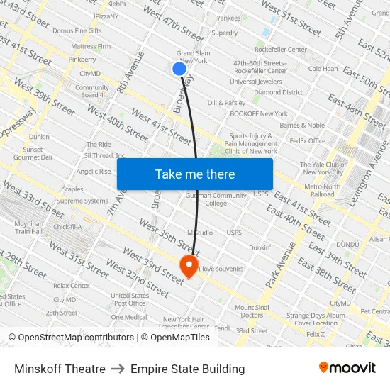 Minskoff Theatre to Empire State Building map