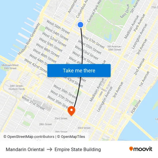 Mandarin Oriental to Empire State Building map