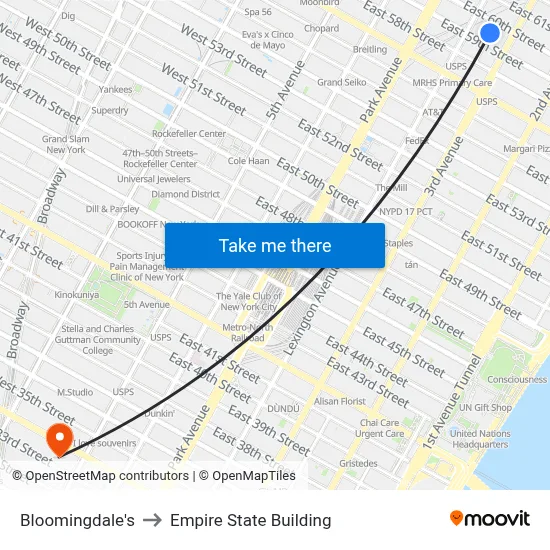 Bloomingdale's to Empire State Building map