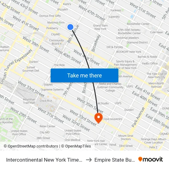 Intercontinental New York Times Square to Empire State Building map