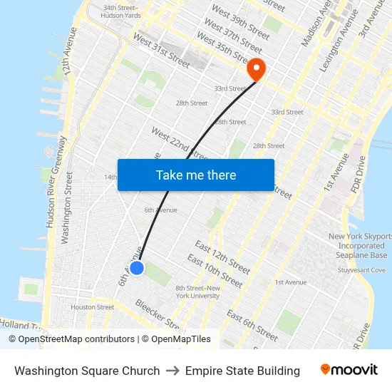 Washington Square Church to Empire State Building map