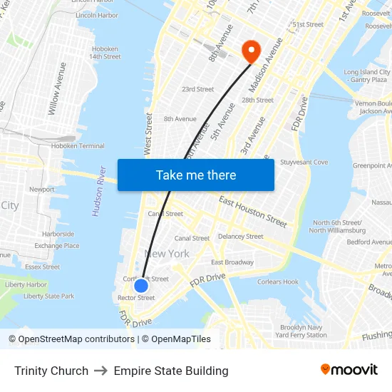 Trinity Church to Empire State Building map